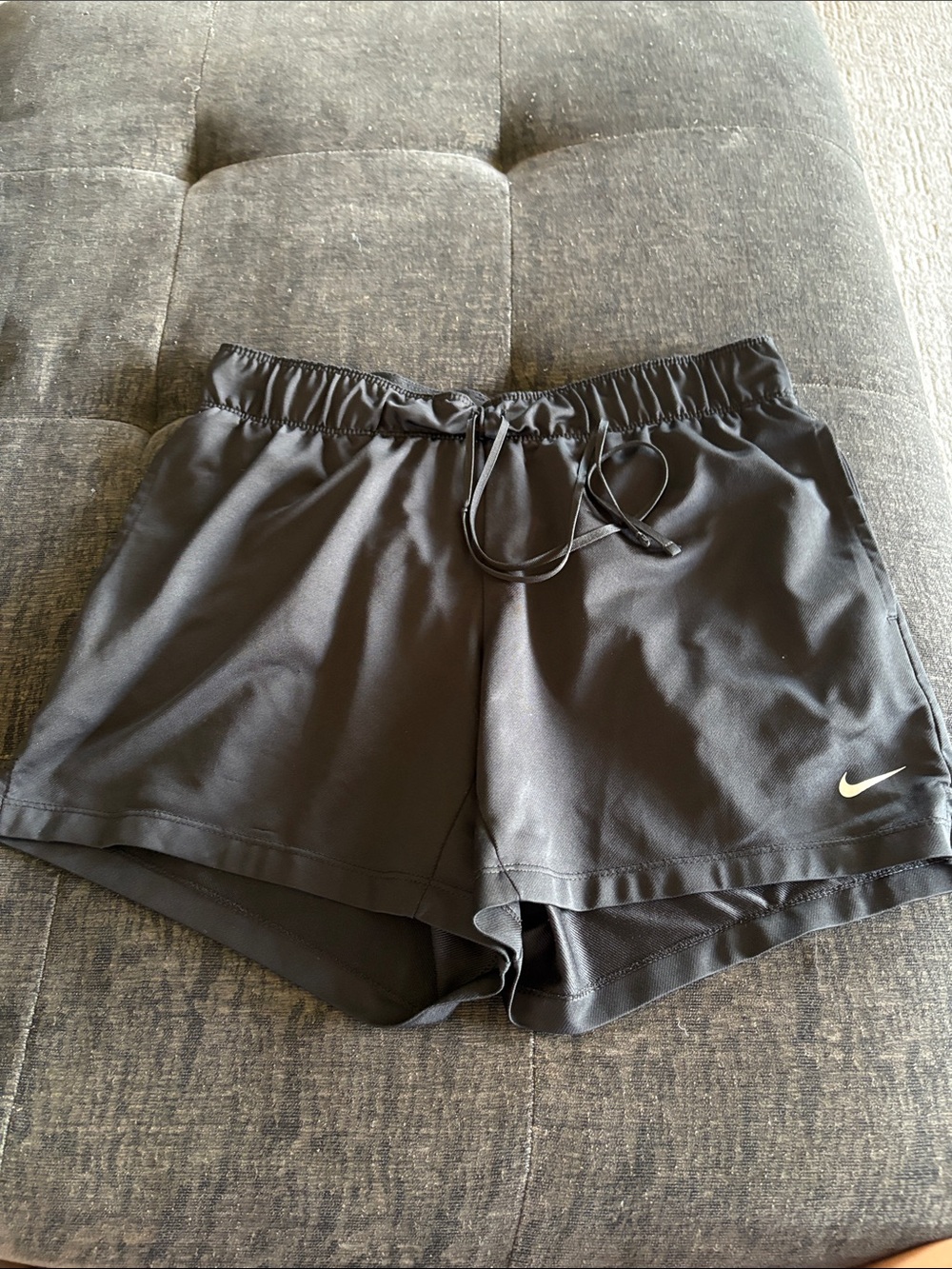 Nike Women's Black Athletic Shorts with White Swoosh